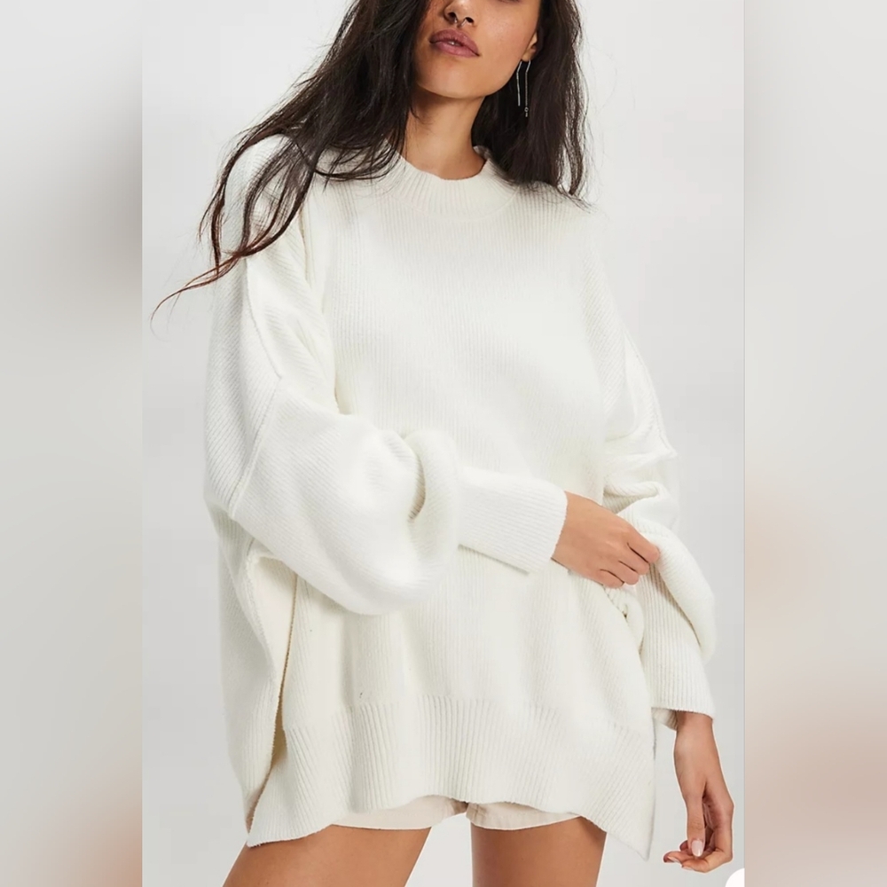 Free People White Crew Neck Sweater